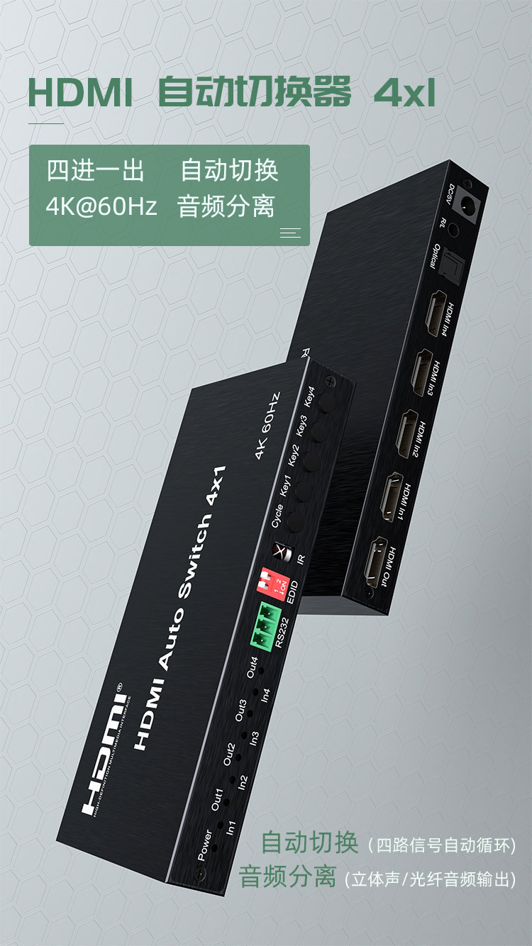 Bộ Chuyển Tự Động HDMI 4 vào 1 ra BOWU BW-H41A2 Chuẩn 2.0 4k@60Hz